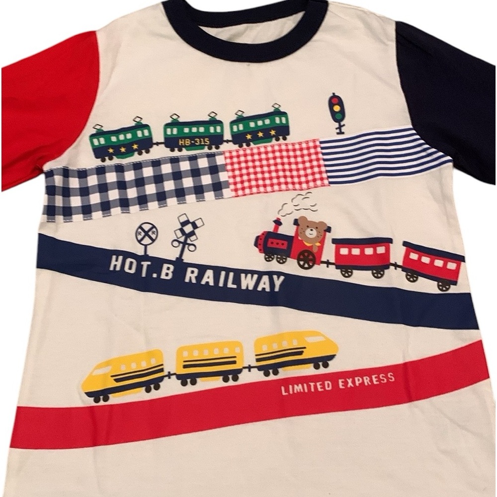 Train Shirt Cotton Long Sleeved Navy Blue Red White Size 5 (110 CM) Cotton 4th